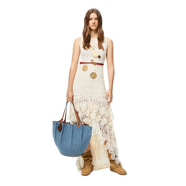 ロエベ シェル トートバッグ デニム&カーフ ラージサイズ A884T51X03